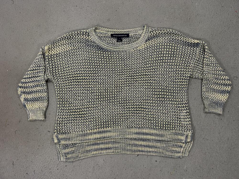 French Connection Sweater Womens Small Gray Y2K Metallic Open Knit Mesh Top